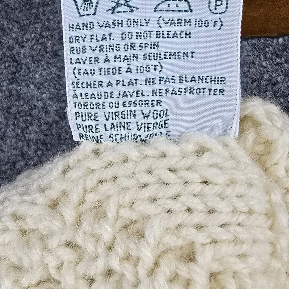John Molloy Aran Wool Pom Beanie XS Child Cream Ireland‎ Hand Knit 100% Wool
